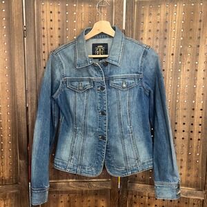 Talbots Denim Jacket Womens 2 Y2K Curved Hem Trucker Style